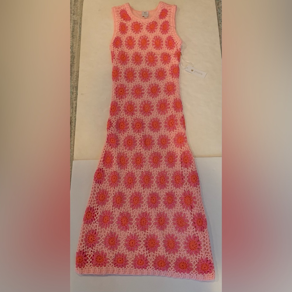 J. Marie Caysie Crochet MIDI Sleeveless Pink Floral Boho Dress Small MSRP $282 - Picture 2 of 12